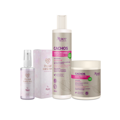 Kit Ativador e Modelador Cachos, Gelatina Ativadora Cachos e Perfume Crystal Romance (3 itens)