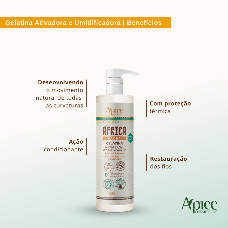 Kitão África Baobá - Shampoo, Condicionador, Gelatina, Máscara e Creme de Pentear (5 ITENS)