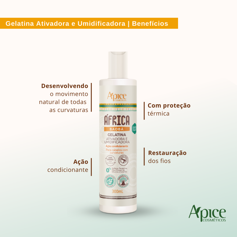 Kit África Baobá - Shampoo, Condicionador e Gelatina (3 ITENS)