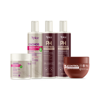 Kit Ph Control - Shampoo, Condicionador, Máscara, Ativador e Modelador e Gelatina (5 itens)