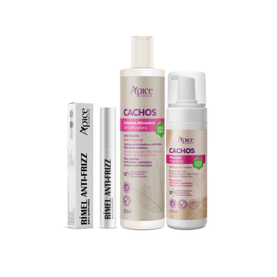 Kit Gelatina Ativadora Cachos, Mousse Cachos e Rimel Anti-frizz (3 itens)