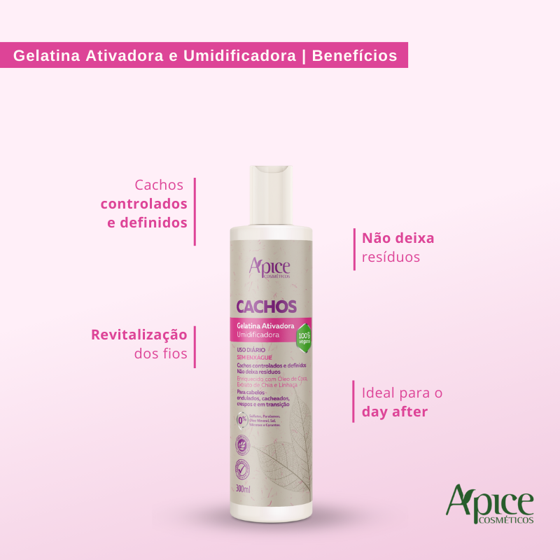 Kit Gelatina Ativadora Cachos, Mousse Cachos e Rimel Anti-frizz (3 itens)