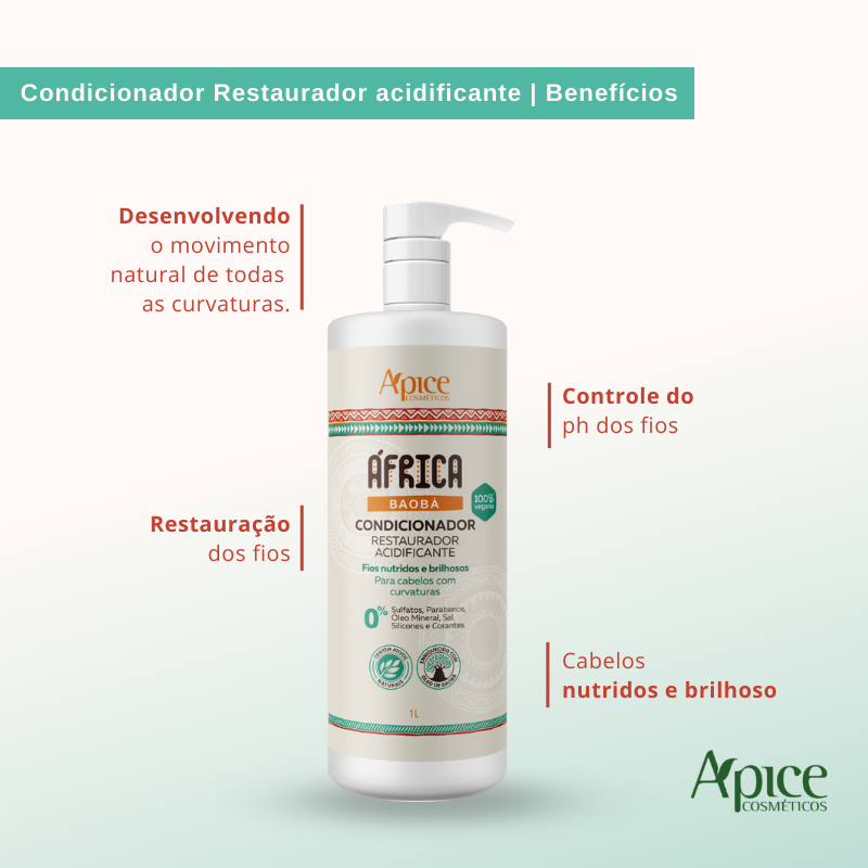 Kitão África Baobá - Shampoo, Condicionador, Creme de Pentear e Spray Finalizador (4 ITENS)