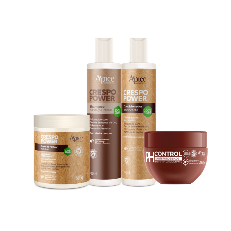 Kit Crespo PH - Shampoo, Condicionador, PH Control e Creme de Pentear (4 ITENS)