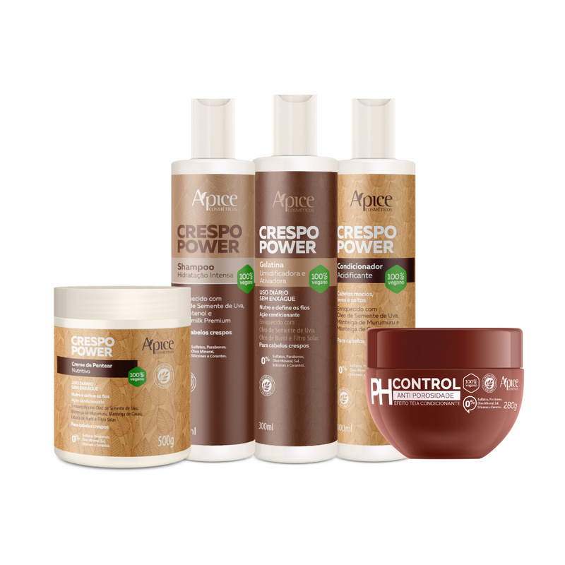 Kit Crespo Ph - Shampoo , Condicionador, Gelatina, PH Control e Creme de Pentear (5 ITENS)