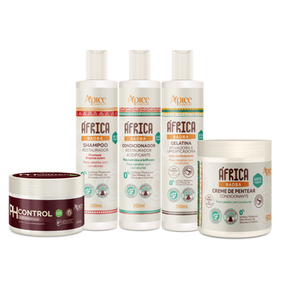 Kit África PH - Shampoo, Condicionador, Gelatina, Ph Control e Creme de Pentear (5 ITENS)