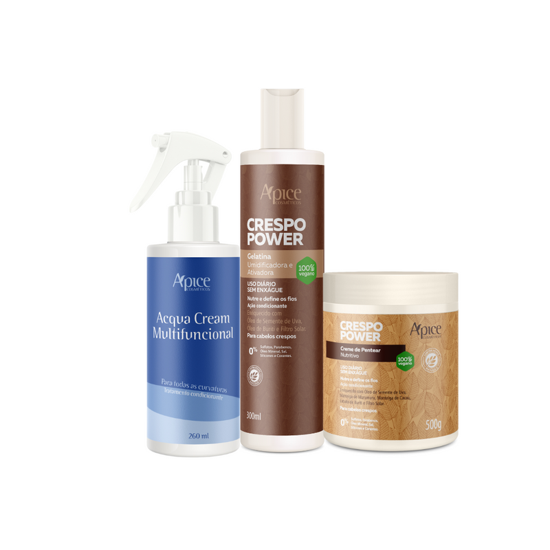 Kit Creme de Pentear Crespo Power, Gelatina Ativadora Crespo Power e Acqua Cream (3 itens)