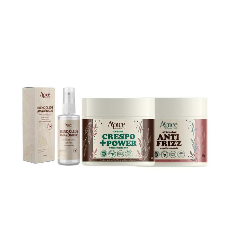 Kit Ativador Anti Frizz, Creme Crespo + Power e Blend de óleos Amazônicos (3 itens)