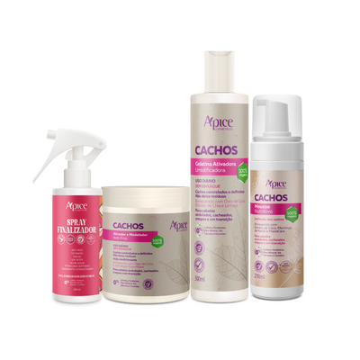 Kit Cachos Finalizadores - Mousse, Gelatina Ativadora, Ativador e Modelador e Spray Finalizador