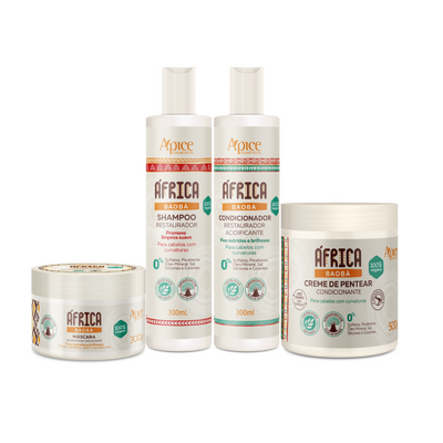 Kit África Baobá - Shampoo, Condicionador, Máscara e Creme de Pentear (4 ITENS)