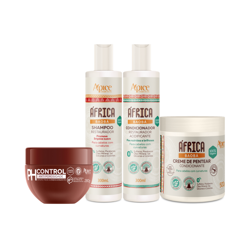 Kit África PH- Shampoo, Condicionador, PH Control e Creme de Pentear (4 ITENS)