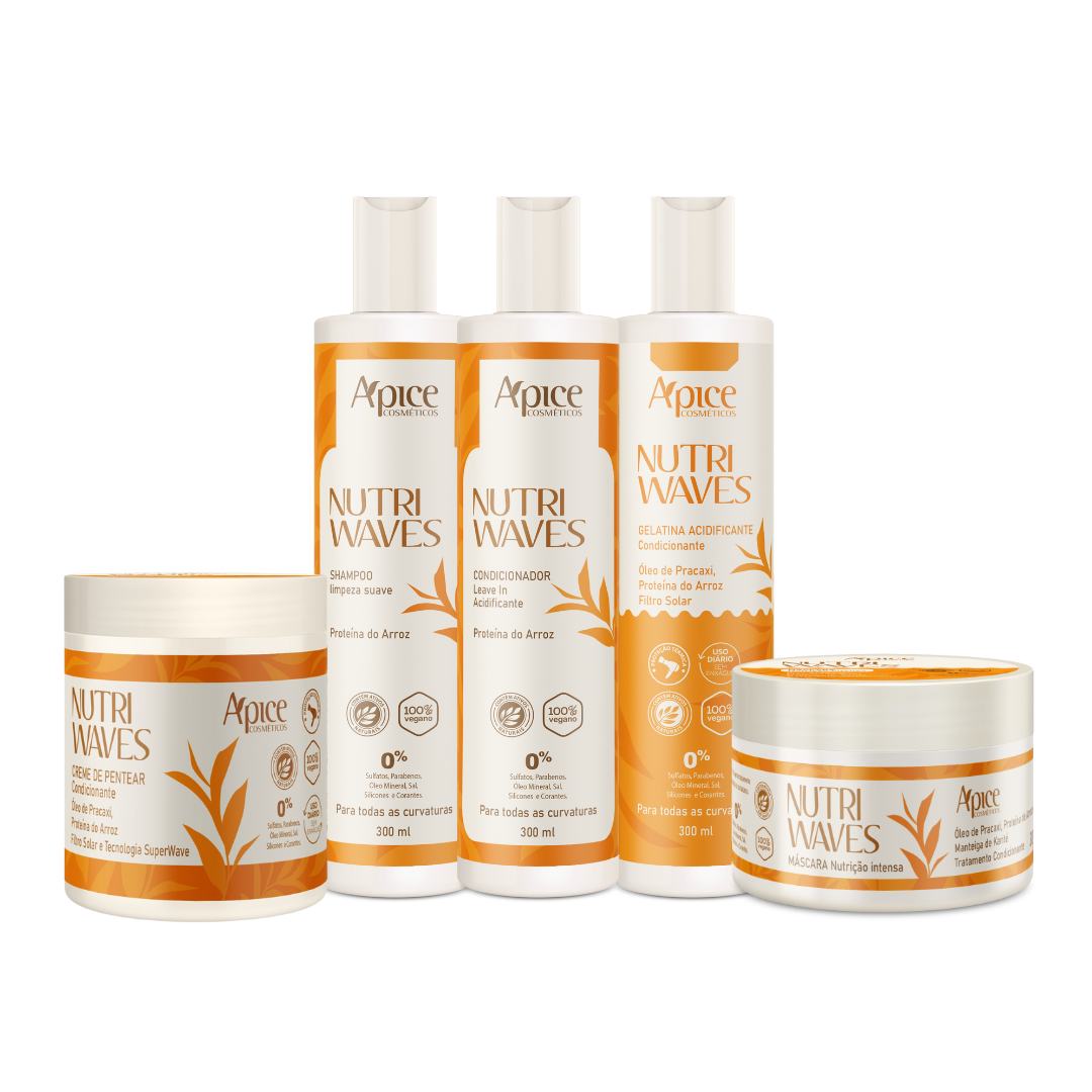 Kit Onduladas Nutri Waves - Shampoo, Condicionador, Gelatina, Máscara e Creme de Pentear (5 ITENS)