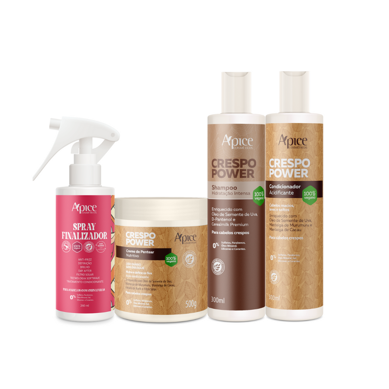 Kit Crespo Power - Shampoo, Condicionador, Creme de Pentear e Spray Finalizador (4 ITENS)