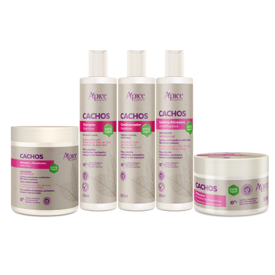 Kit Cachos - Shampoo, Condicionador, Gelatina, Máscara e Ativador (5 ITENS)