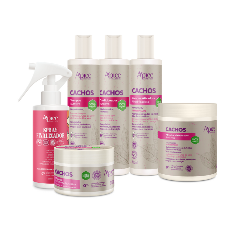 Kit Cachos - Shampoo, Condicionador, Gelatina, Máscara, Ativador e Spray Finalizador (6 itens)