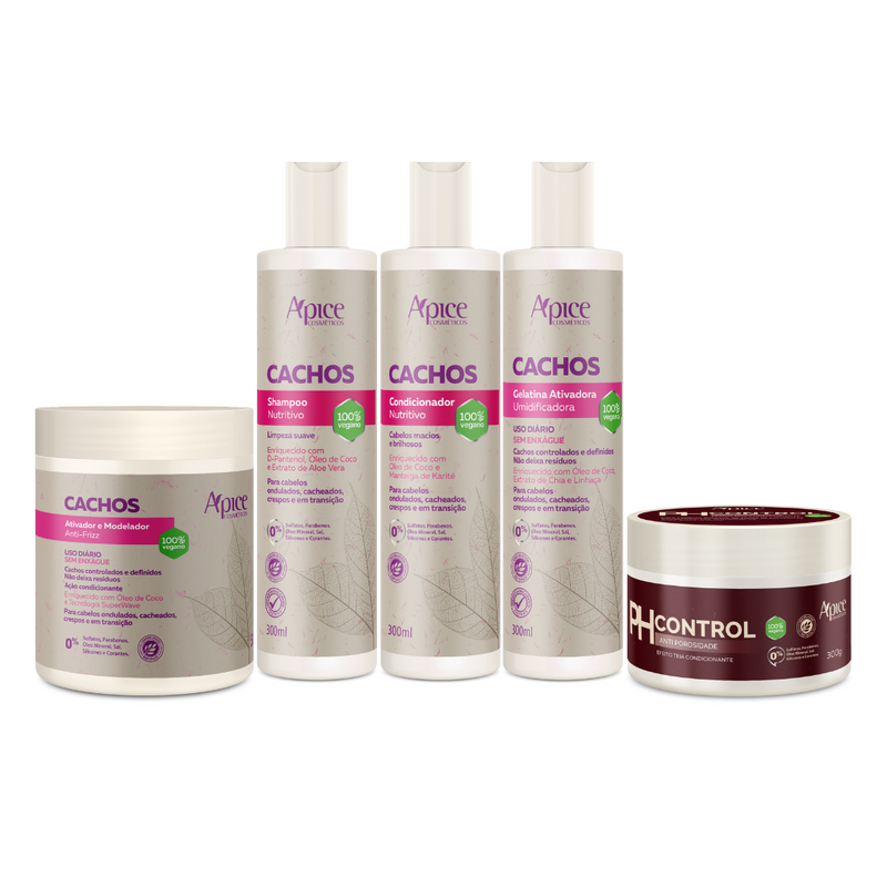 Kit Cachos PH- Shampoo, Condicionador, Gelatina, PH Control e Ativador (5 ITENS)