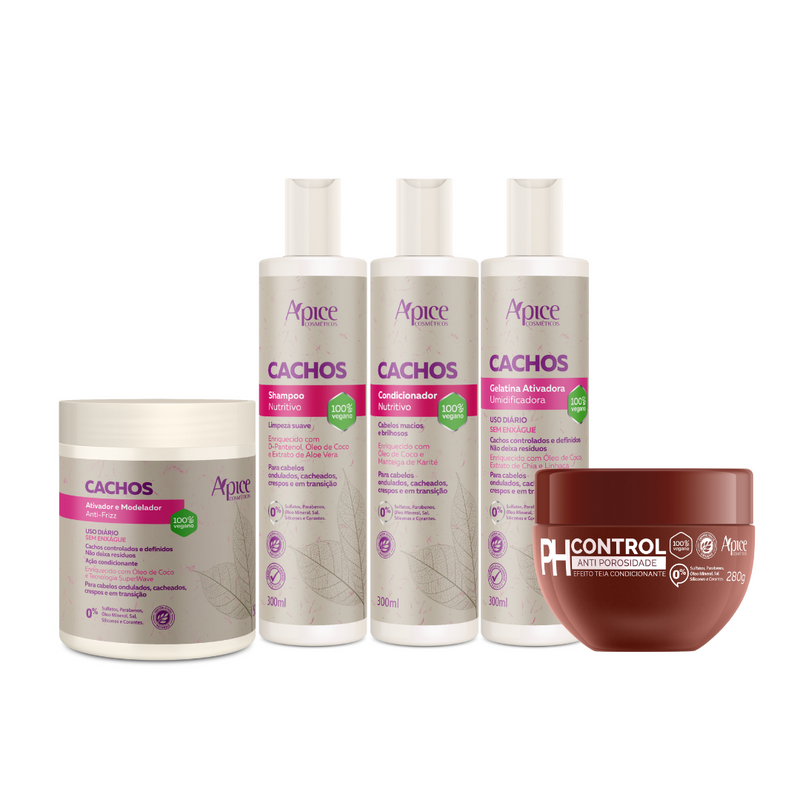 Kit Cachos PH- Shampoo, Condicionador, Gelatina, PH Control e Ativador (5 ITENS)